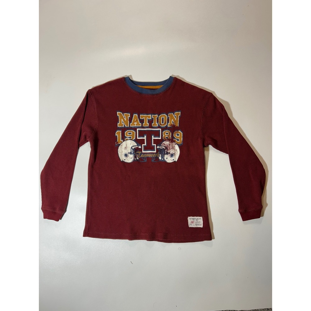 The Children's Place Thermal Shirt Boys L 10/12 Burgundy Football Waffle